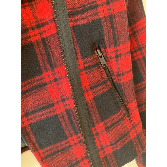 Gap Black & Red Check Buffalo Plaid 90s Inspo Wool Moto Biker Jacket ~ Sz M - Picture 9 of 12